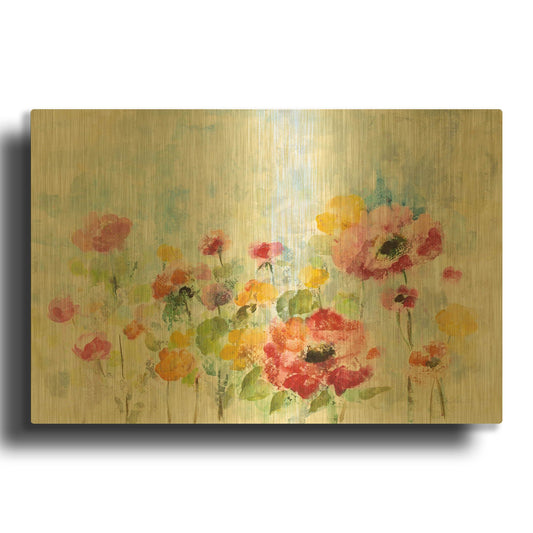 'Summer Rain Floral' By Silvia Vassileva Gold Metal Wall Art