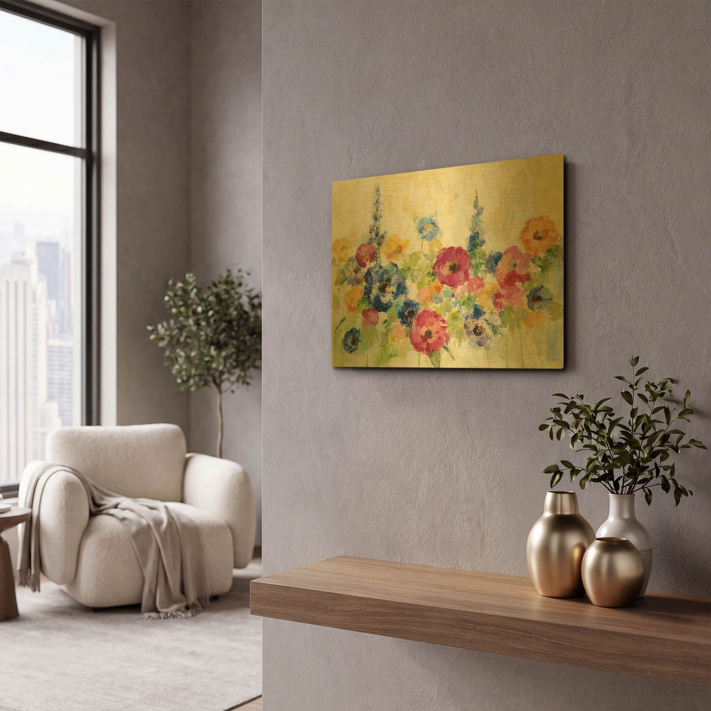 'Sunshine Field Flowers' By Silvia Vassileva Gold Metal Wall Art