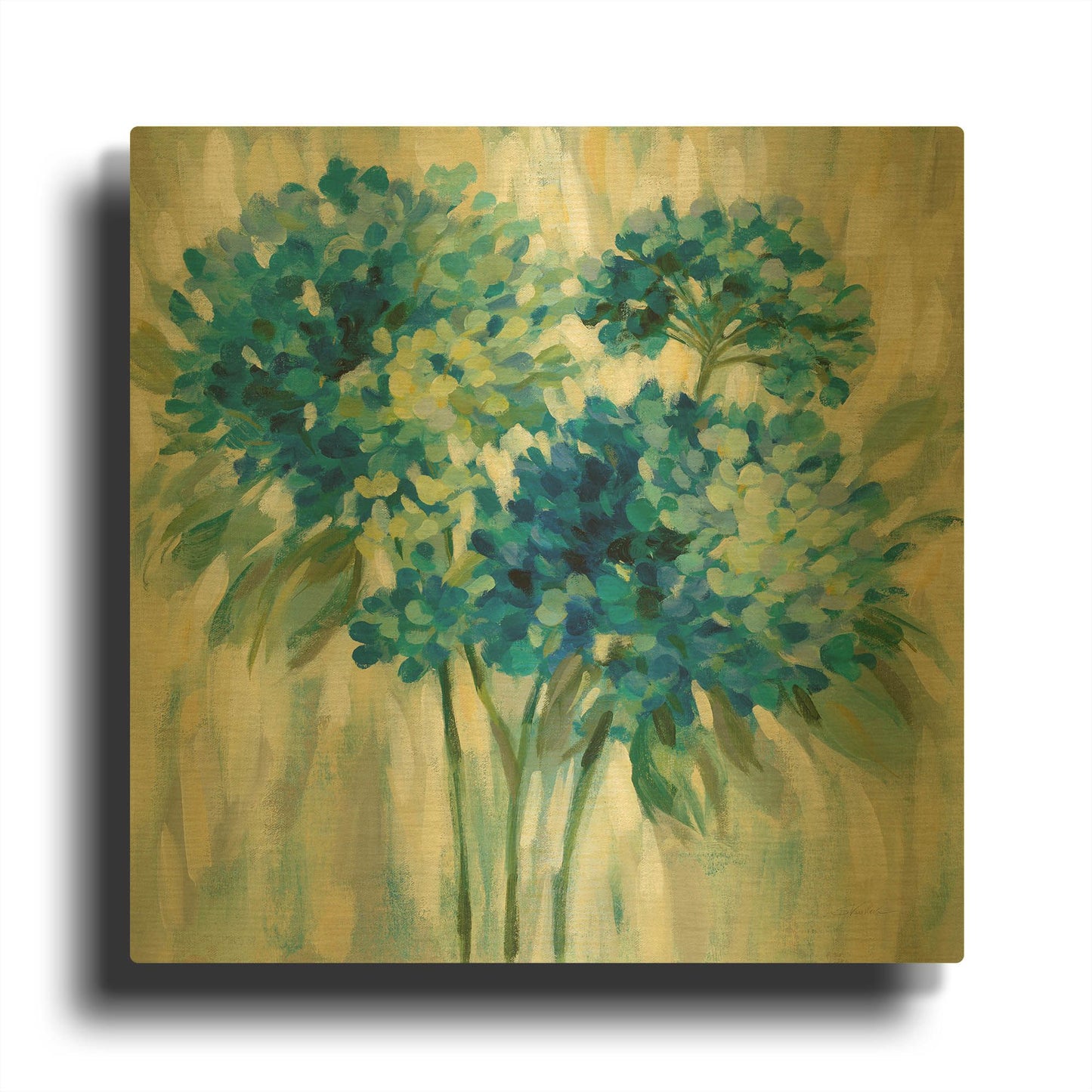 'Burst of Hydrangeas' By Silvia Vassileva Gold Metal Wall Art