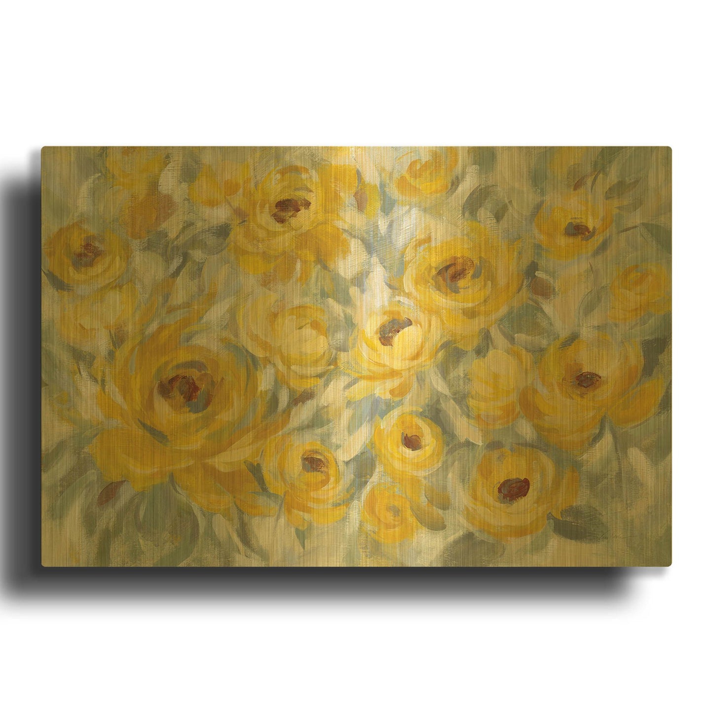 'Yellow Roses' By Silvia Vassileva Gold Metal Wall Art
