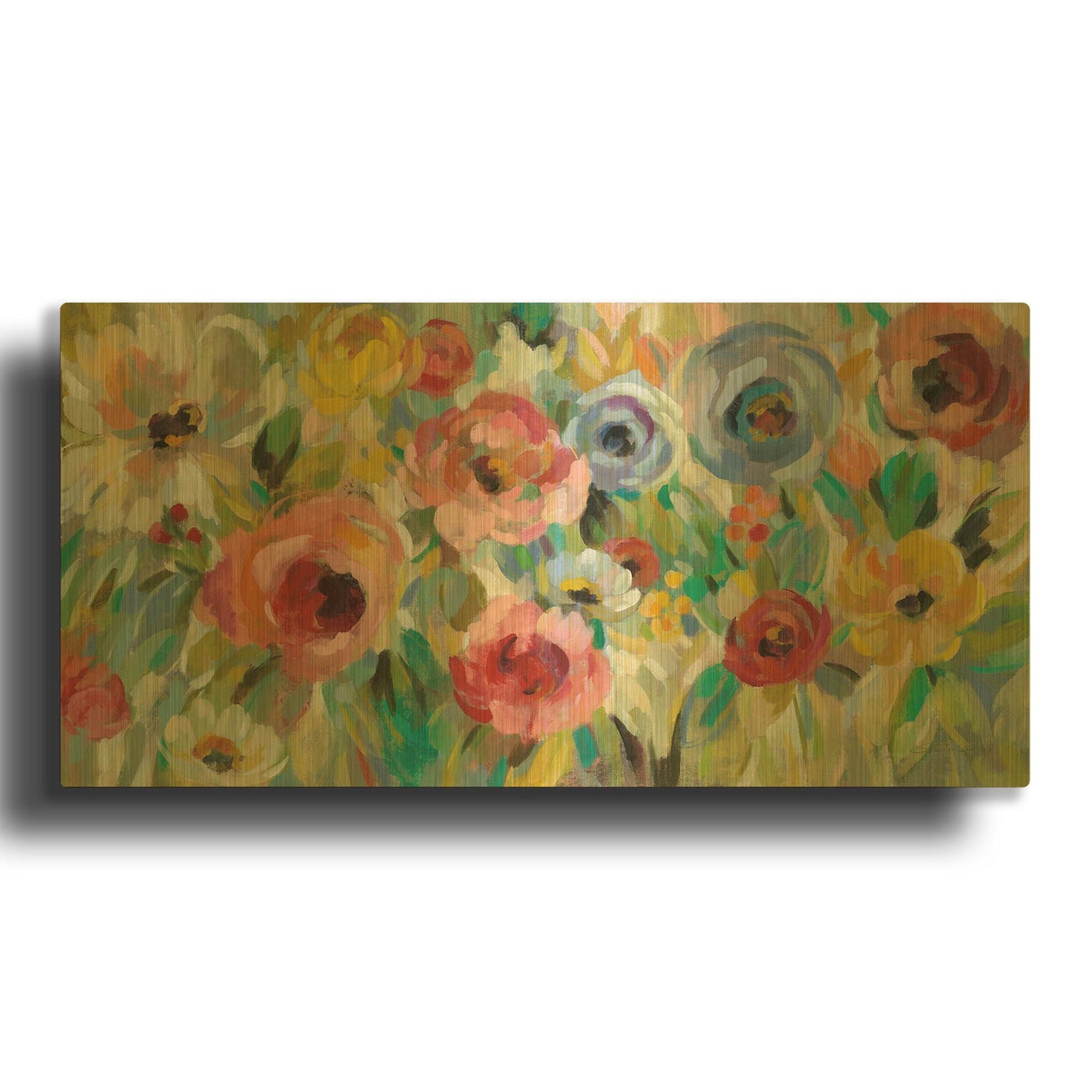 'Vivid Coral Floral I' By Silvia Vassileva Gold Metal Wall Art