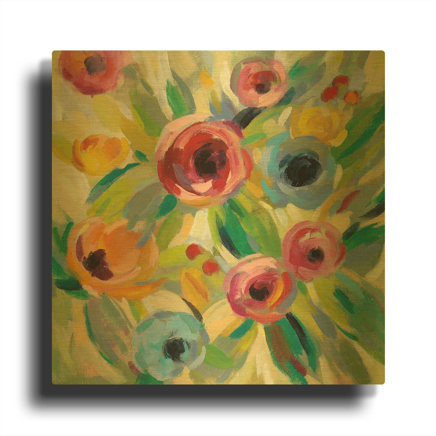 'Vivid Coral Floral II' By Silvia Vassileva Gold Metal Wall Art