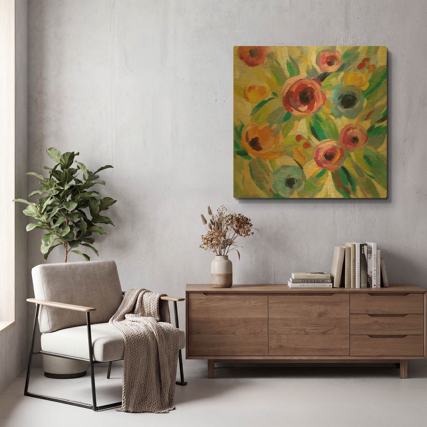'Vivid Coral Floral II' By Silvia Vassileva Gold Metal Wall Art