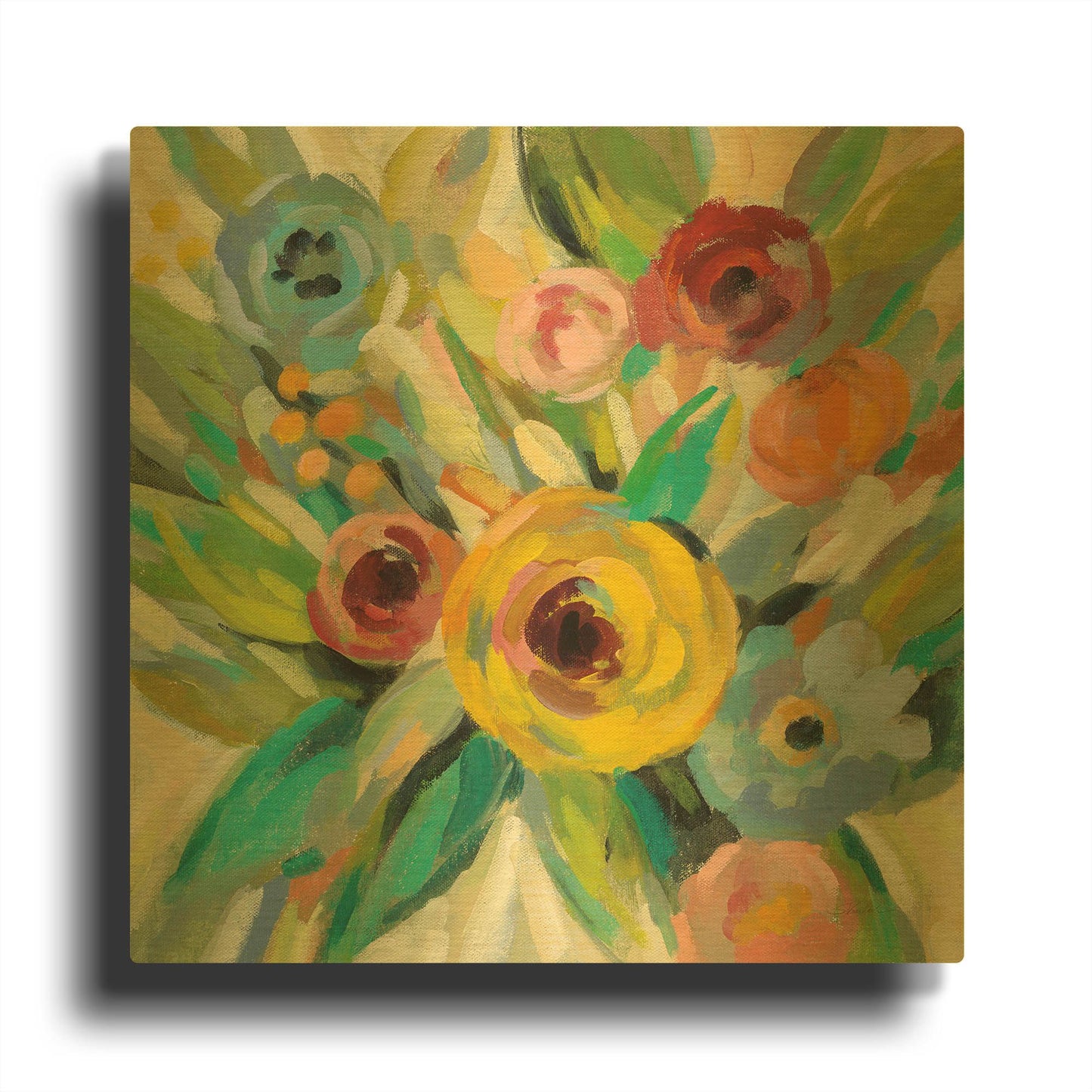 'Vivid Coral Floral III' By Silvia Vassileva Gold Metal Wall Art