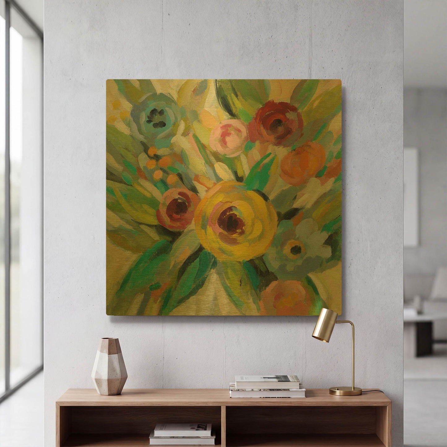 'Vivid Coral Floral III' By Silvia Vassileva Gold Metal Wall Art