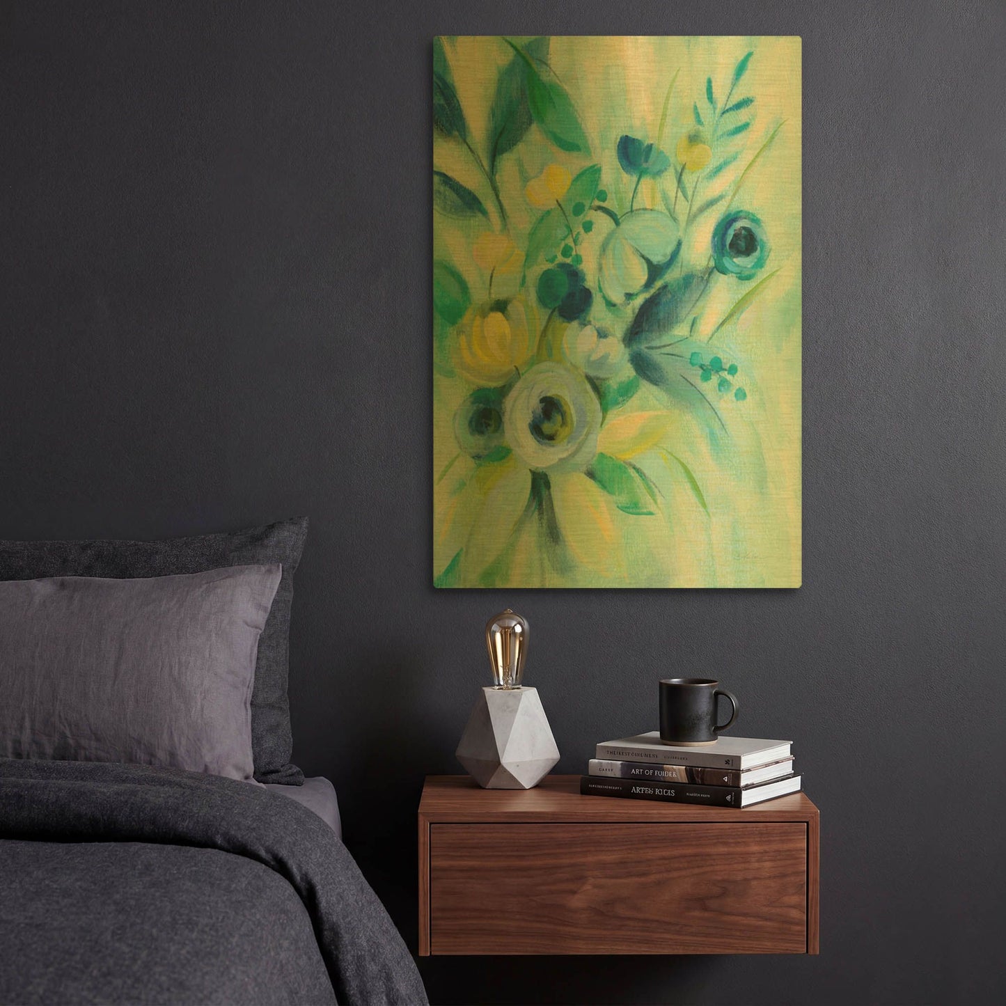 'Elegant Blue Floral I' By Silvia Vassileva Gold Metal Wall Art