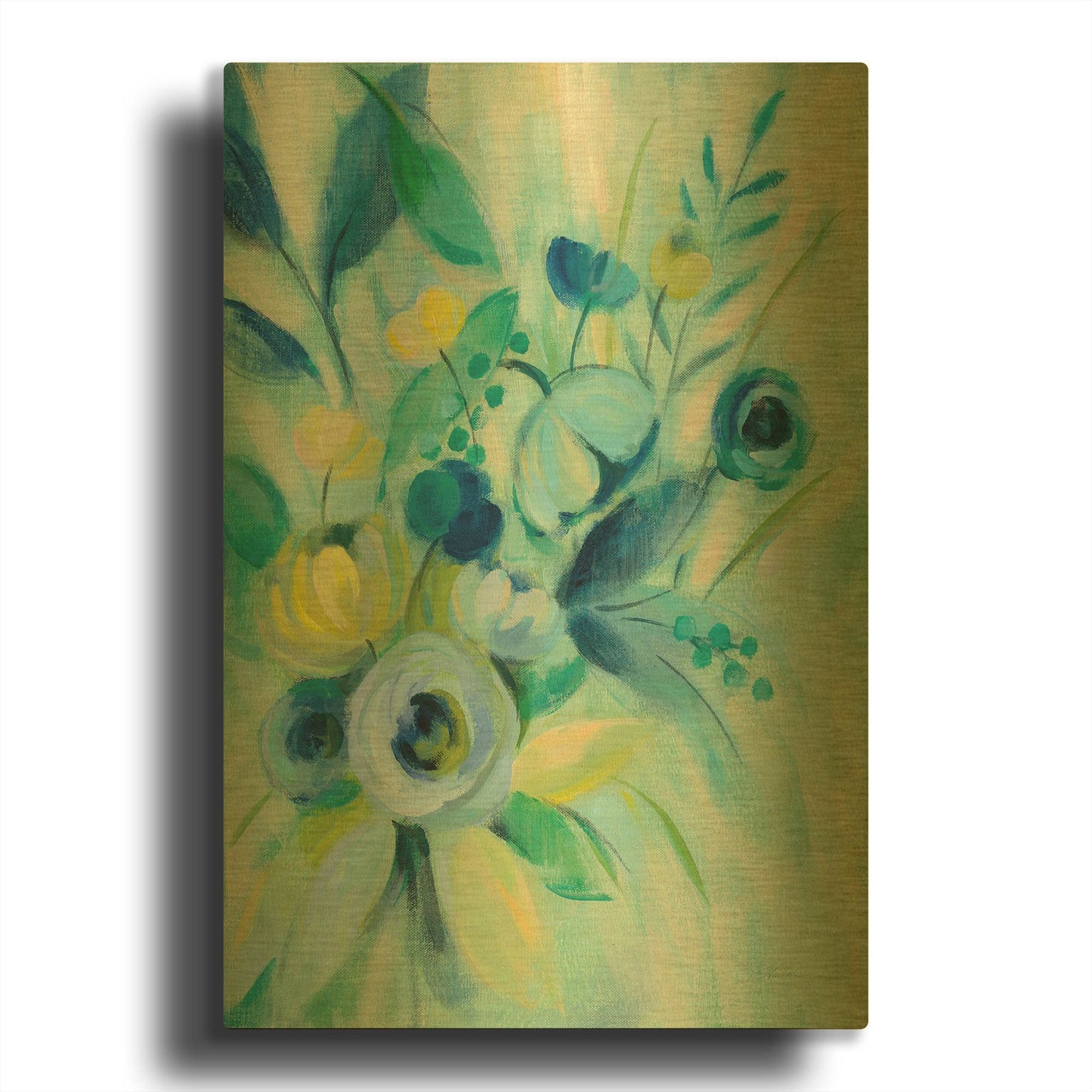 'Elegant Blue Floral I' By Silvia Vassileva Gold Metal Wall Art