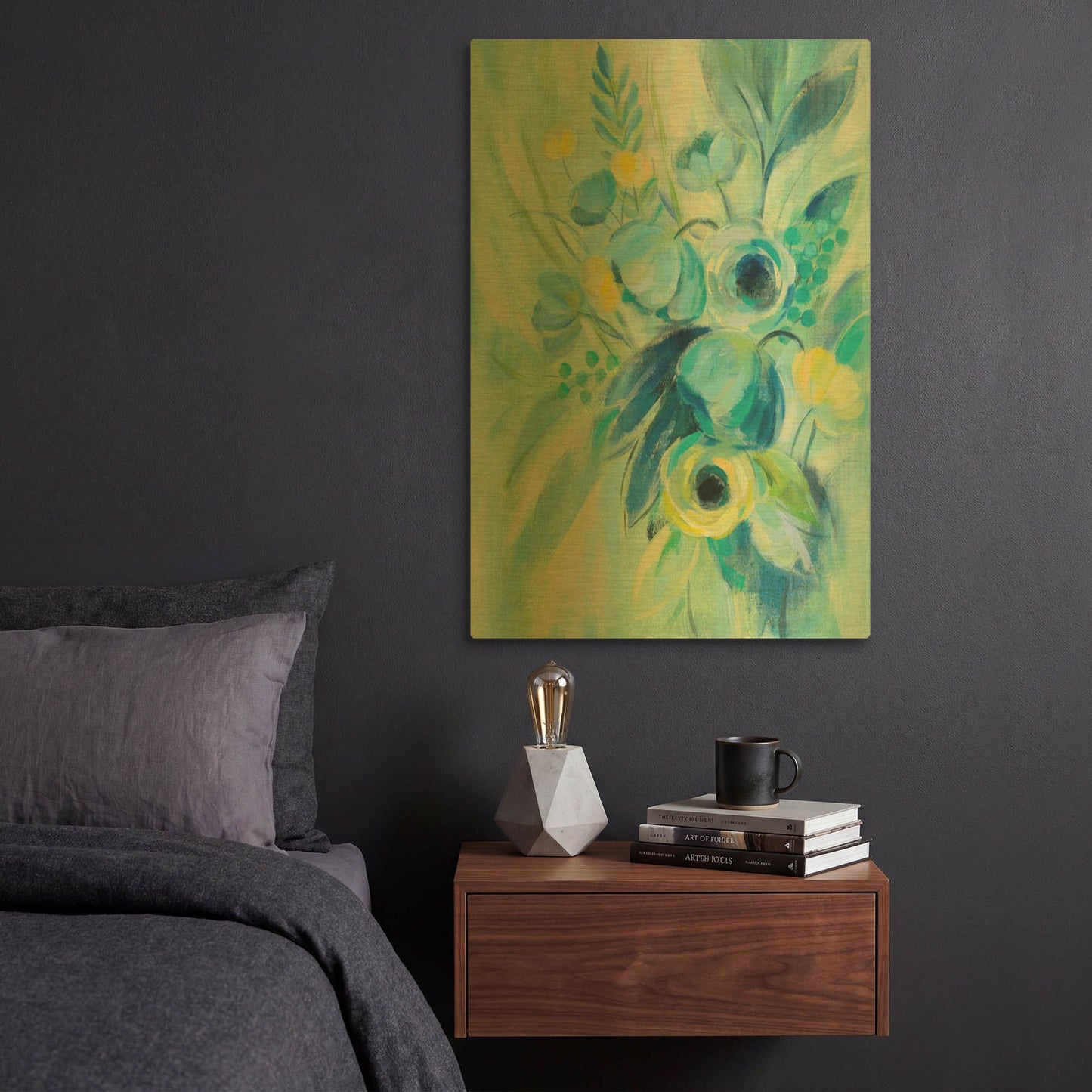 'Elegant Blue Floral II' By Silvia Vassileva Gold Metal Wall Art