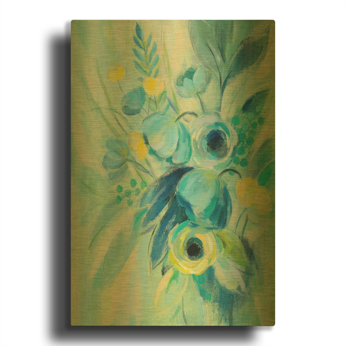 'Elegant Blue Floral II' By Silvia Vassileva Gold Metal Wall Art