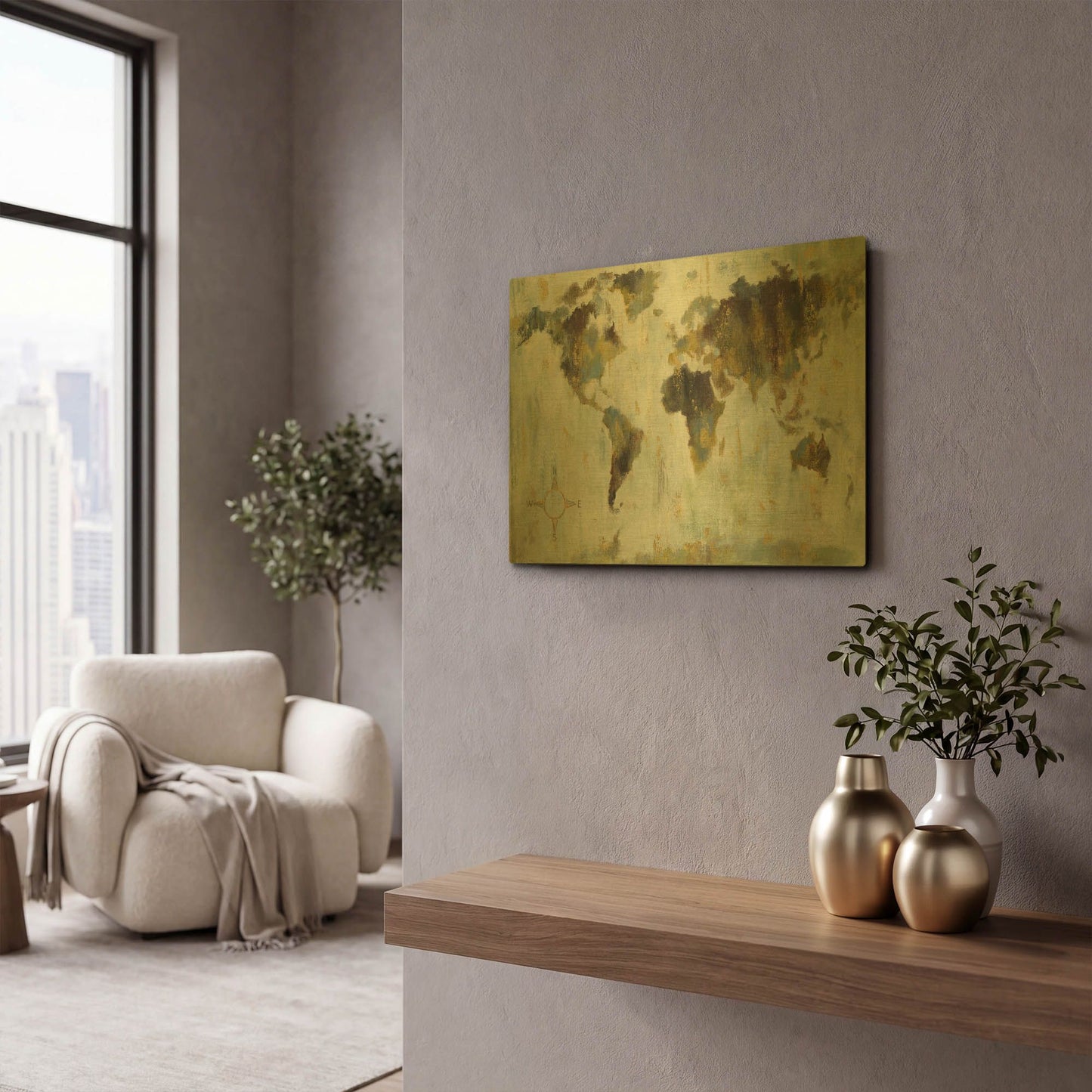'Bronze World Map' By Silvia Vassileva Gold Metal Wall Art
