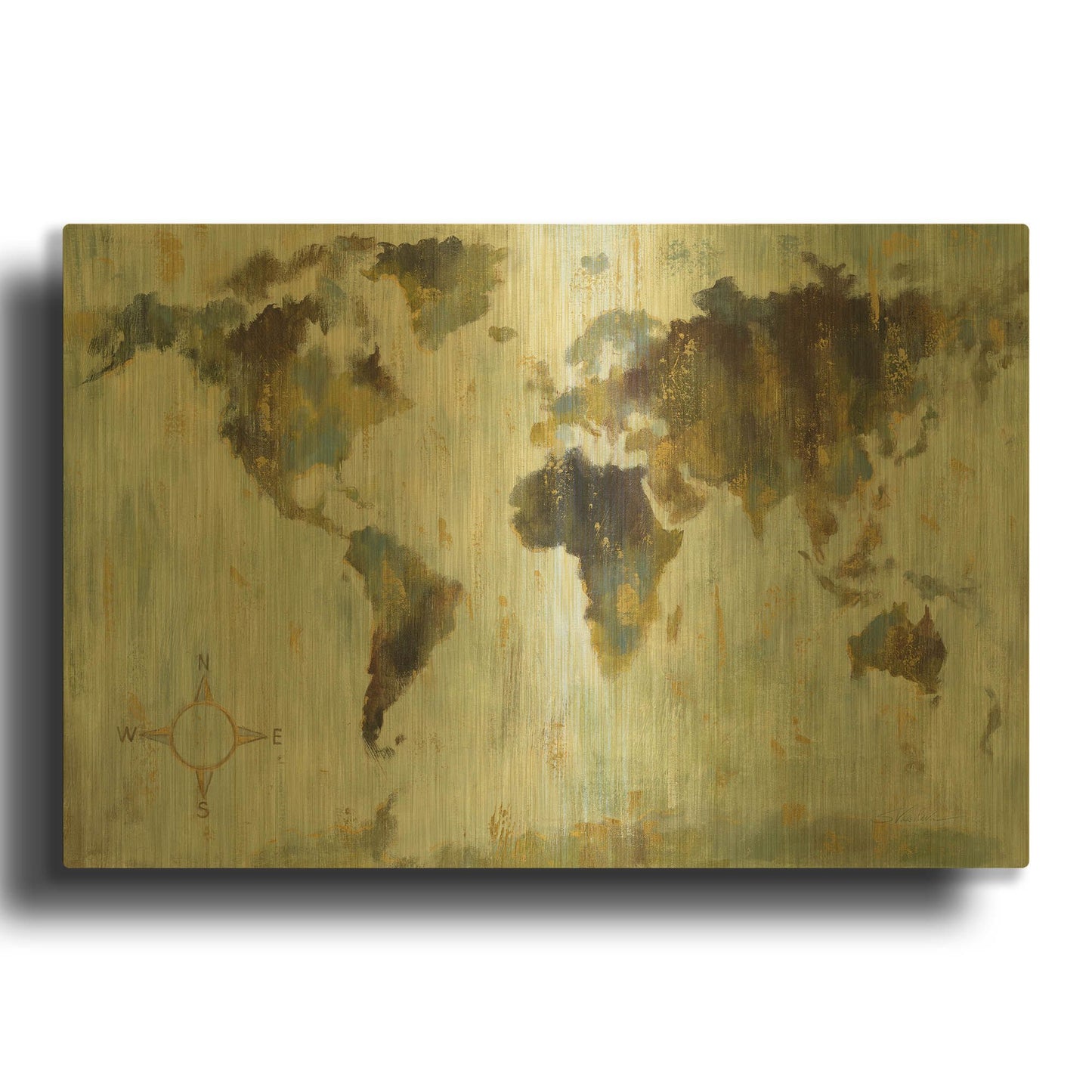 'Bronze World Map' By Silvia Vassileva Gold Metal Wall Art