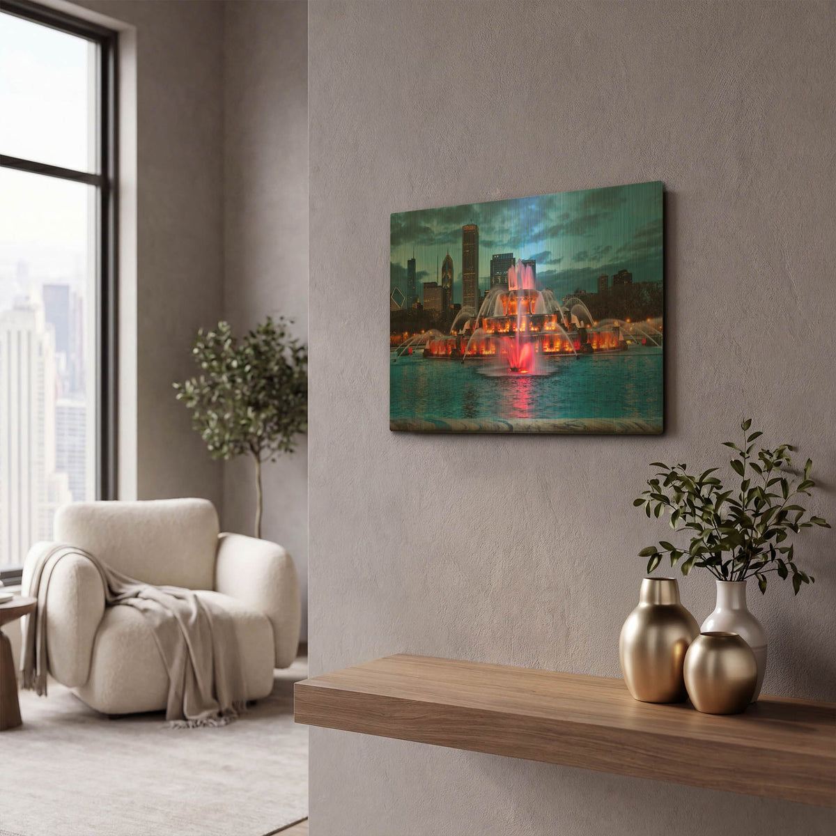 'Buckfountain Red Colors' By Larry Malvin Gold Metal Wall Art