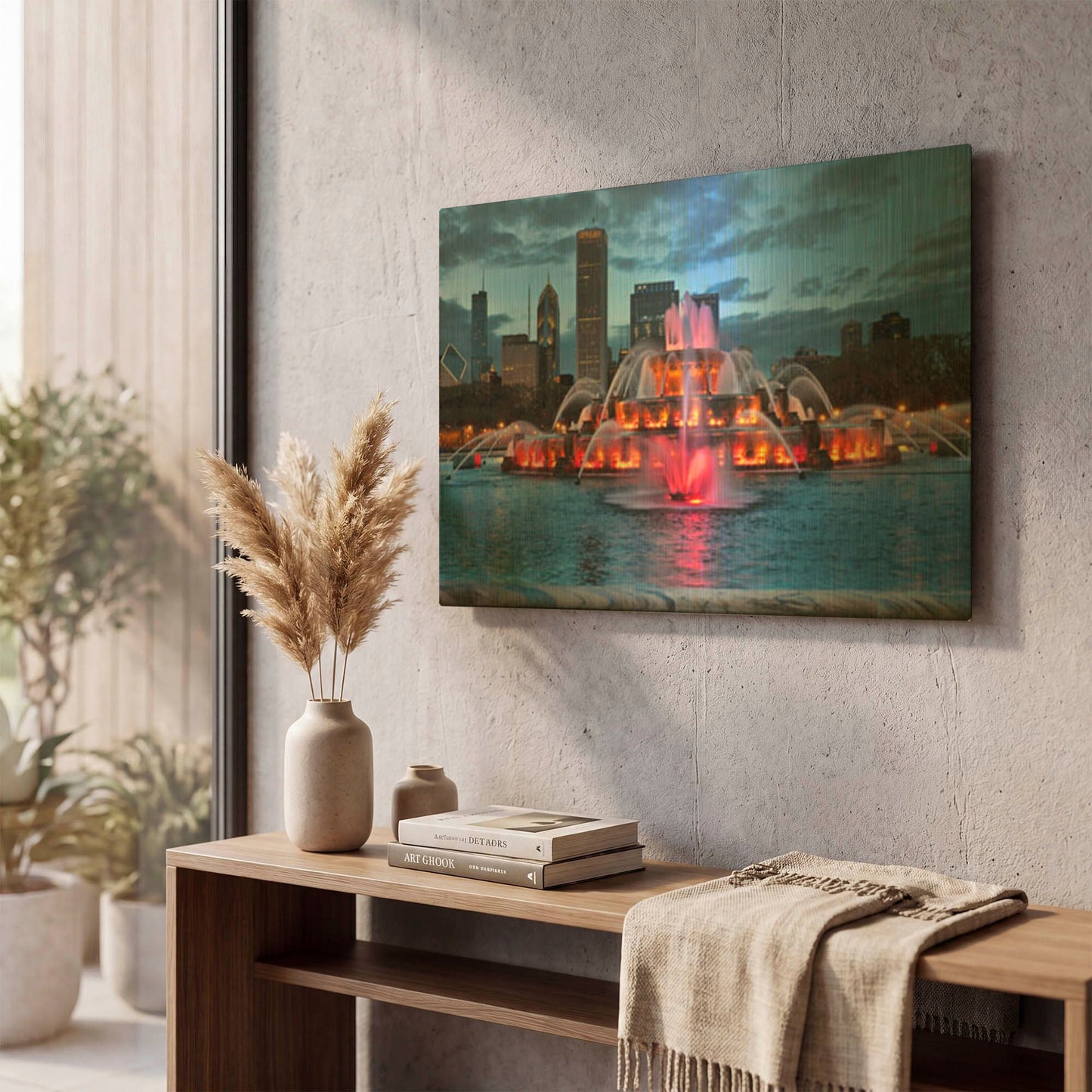 'Buckfountain Red Colors' By Larry Malvin Gold Metal Wall Art