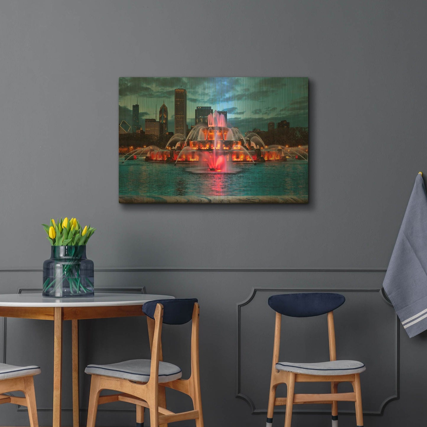 'Buckfountain Red Colors' By Larry Malvin Gold Metal Wall Art