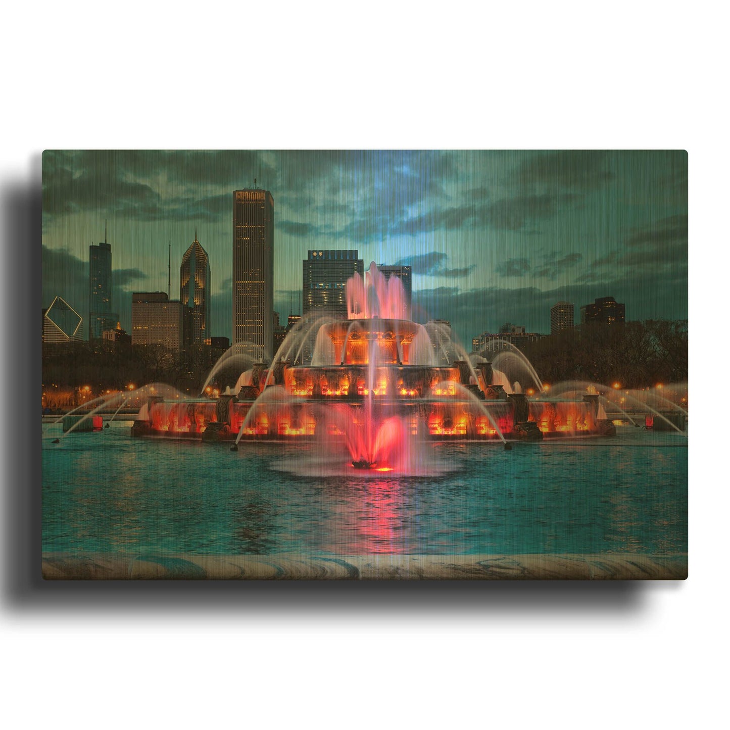 'Buckfountain Red Colors' By Larry Malvin Gold Metal Wall Art