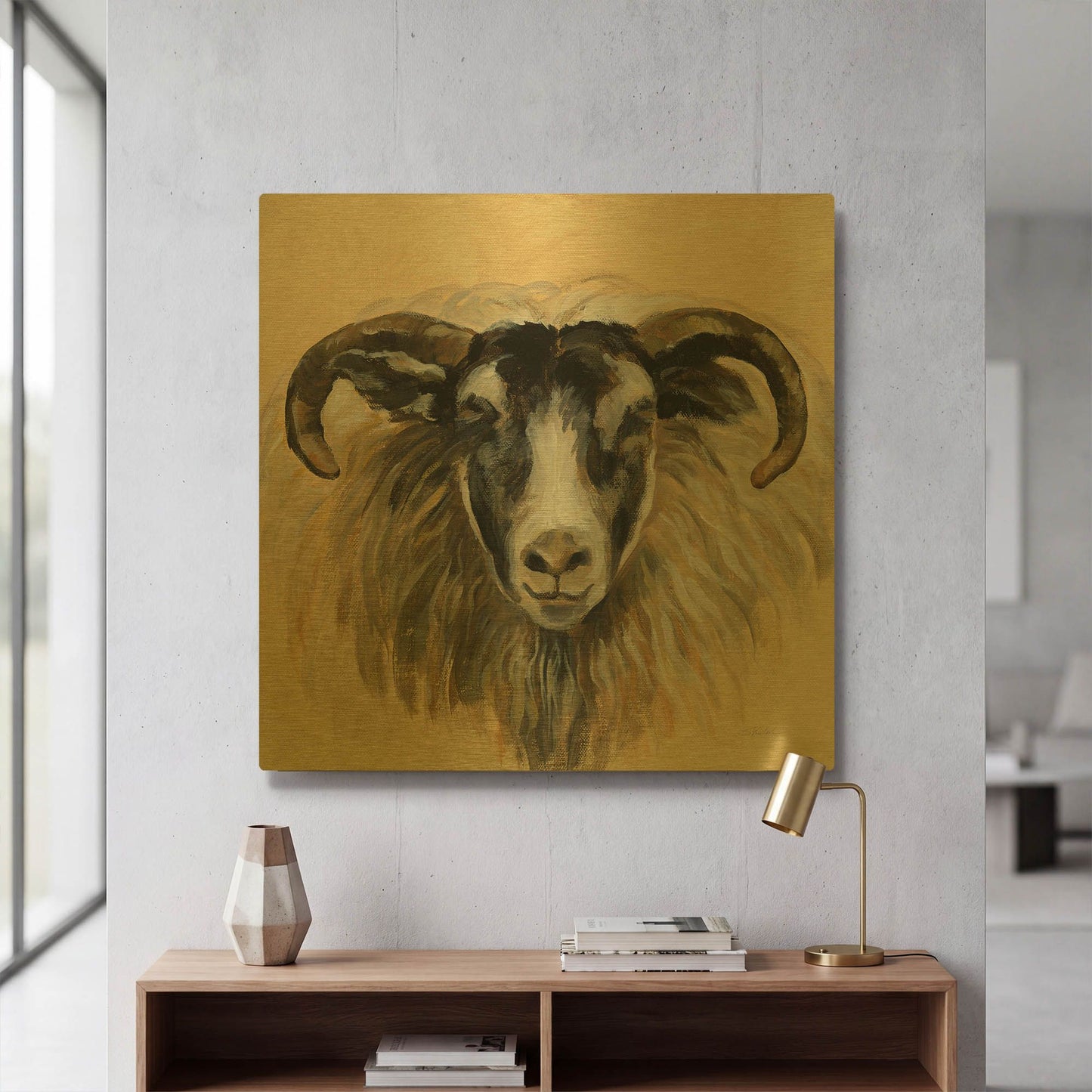 'Highland Animal Ram' By Silvia Vassileva Gold Metal Wall Art