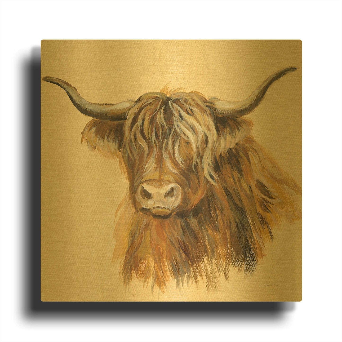 'Highland Animal Cow' By Silvia Vassileva Gold Metal Wall Art