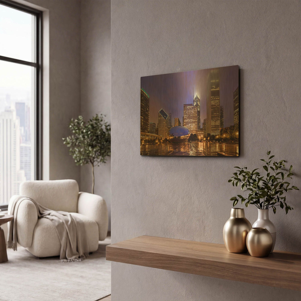 'Bean Rain' By Larry Malvin Gold Metal Wall Art