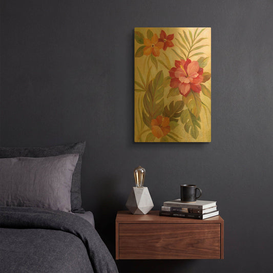 'Coral Tropical Floral II' By Silvia Vassileva Gold Metal Wall Art