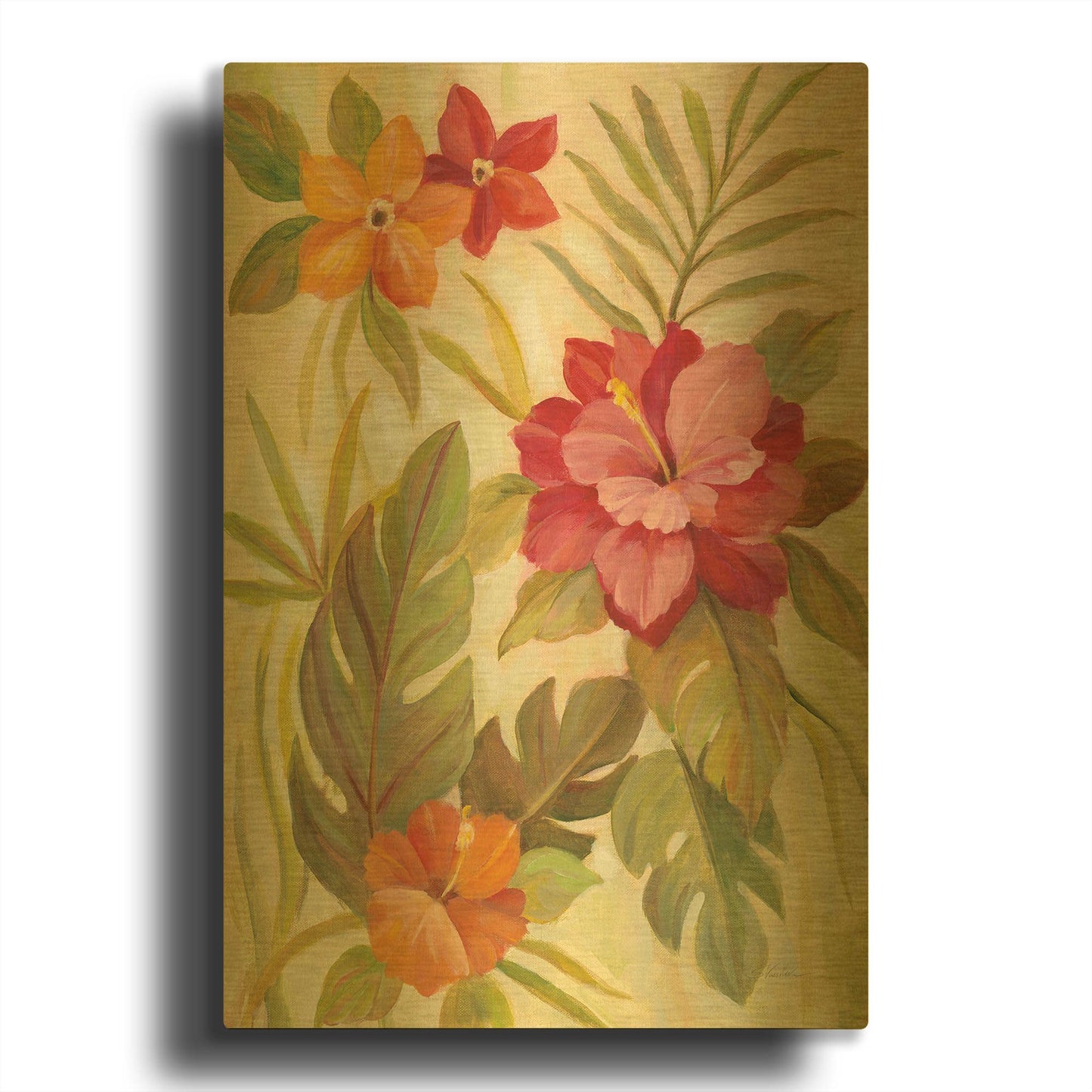 'Coral Tropical Floral II' By Silvia Vassileva Gold Metal Wall Art