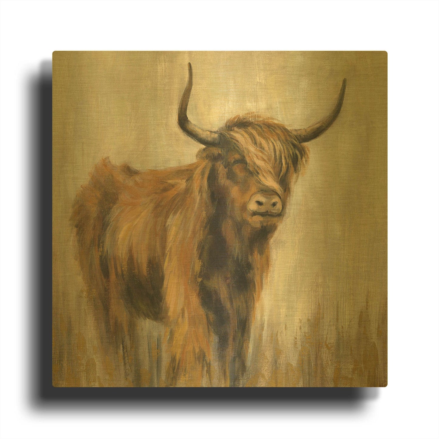 'Highland Mountain Cow' By Silvia Vassileva Gold Metal Wall Art