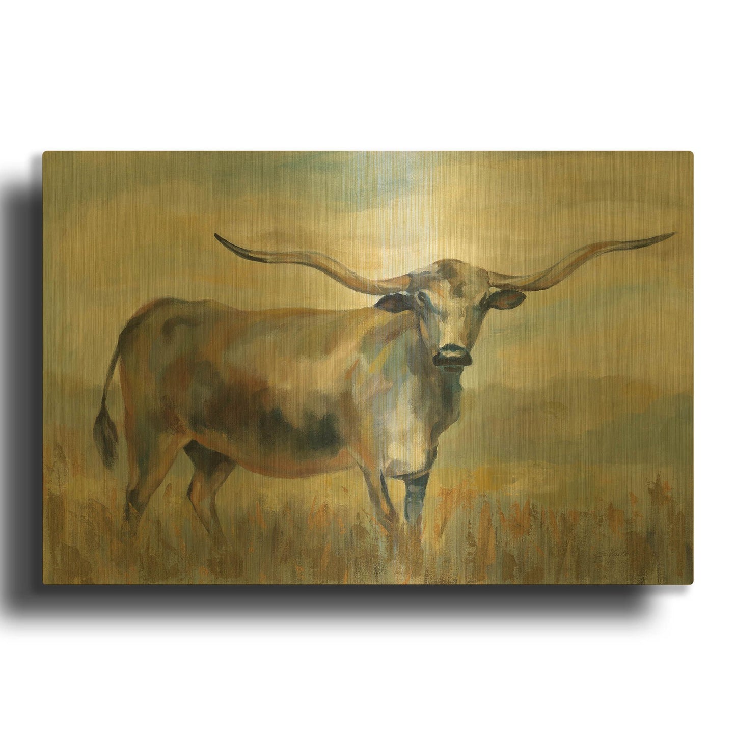 'Longhorn Cow' By Silvia Vassileva Gold Metal Wall Art