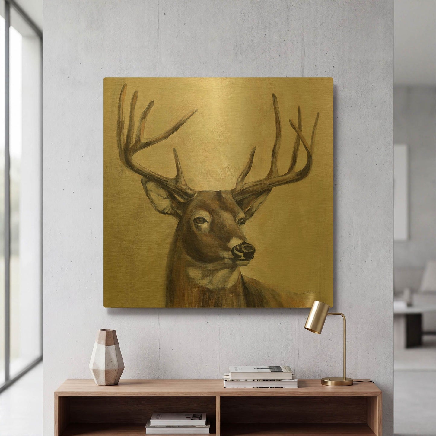 'Bronze Deer' By Silvia Vassileva Gold Metal Wall Art