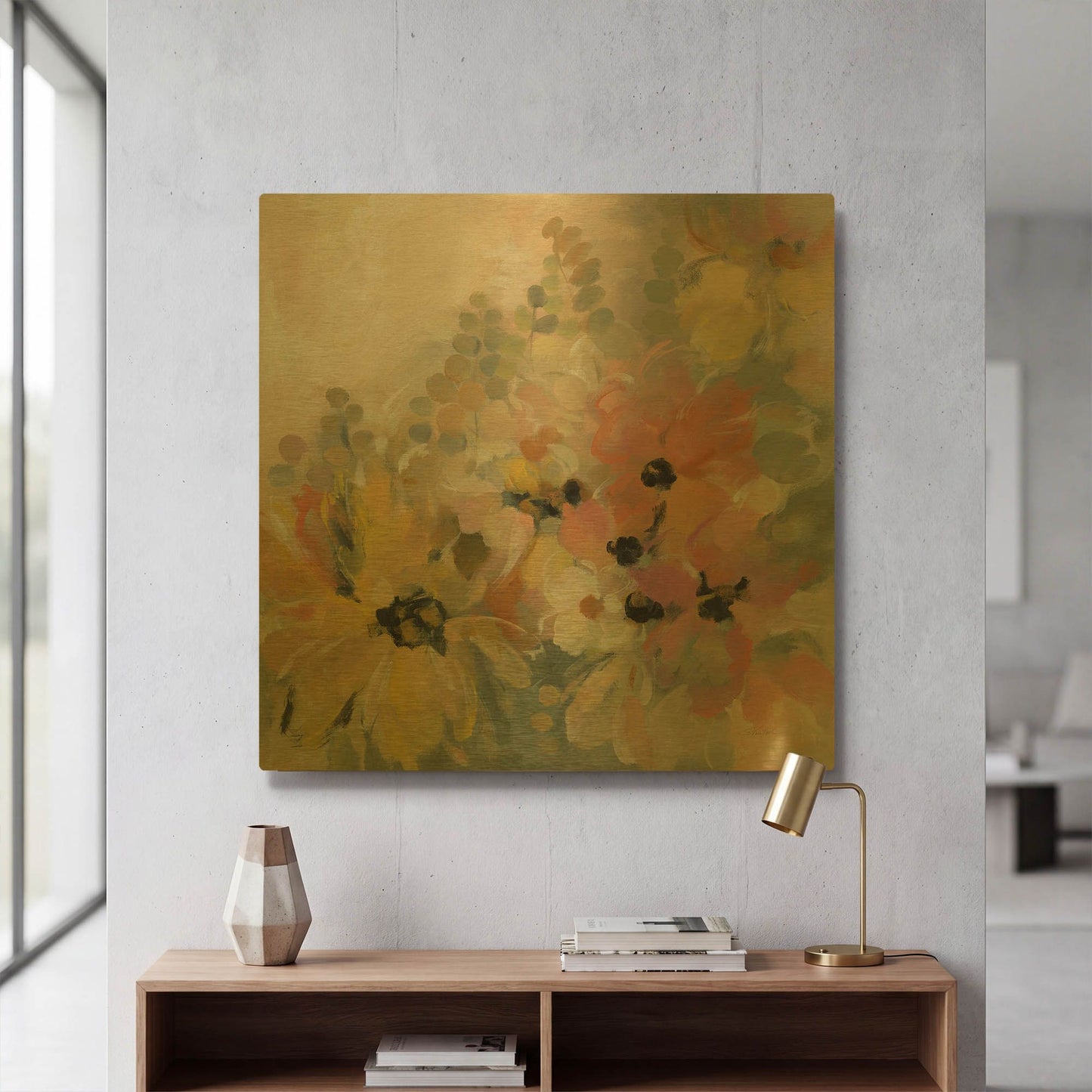 'June Flower Bed' By Silvia Vassileva Gold Metal Wall Art