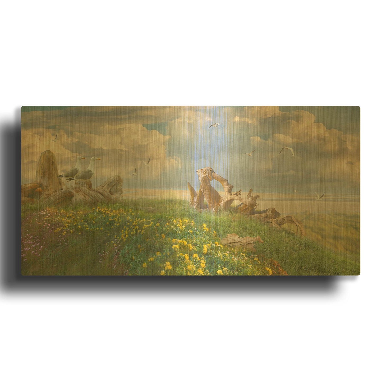 'Beach Lookouts' By Steve Hunziker OOB Gold Metal Wall Art