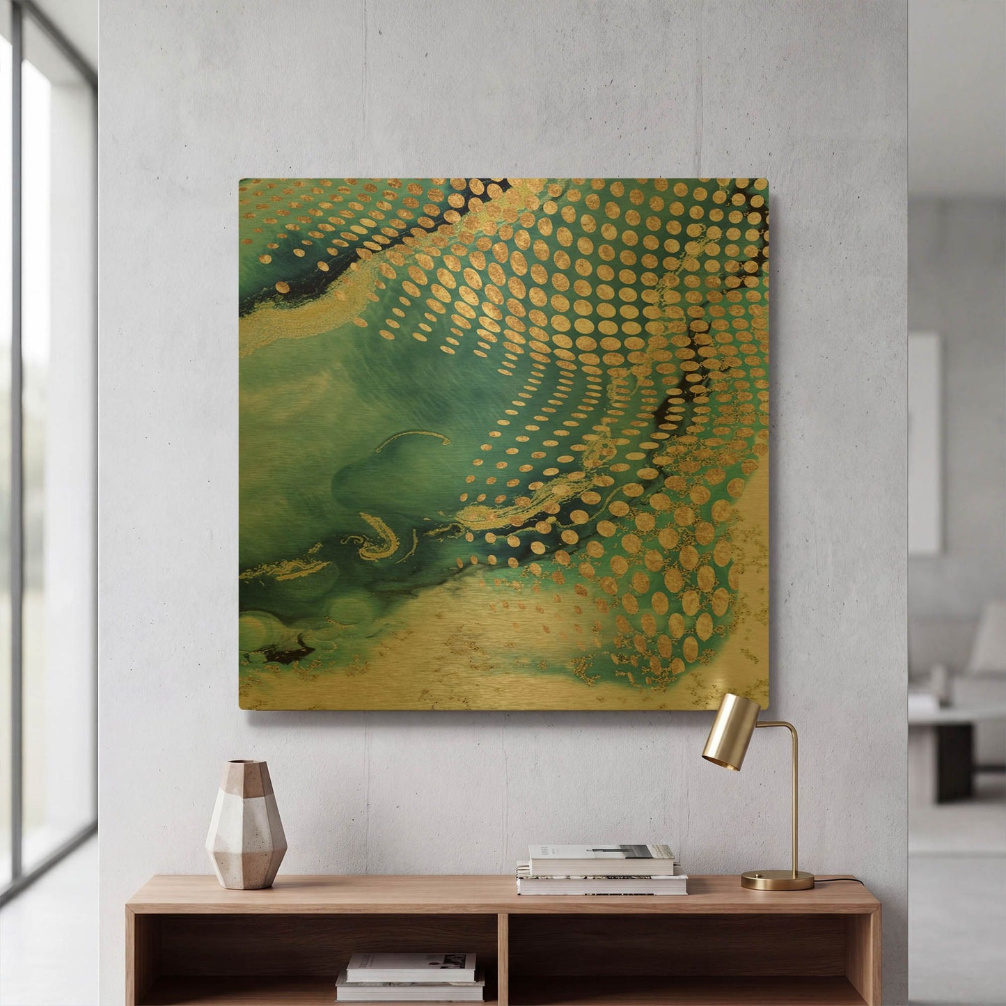 'Waves and Dots 2' By Karen Smith Gold Metal Wall Art