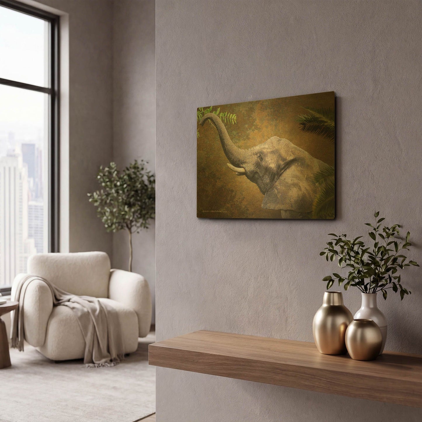 'Forest Elephant' By Chris Vest Gold Metal Wall Art