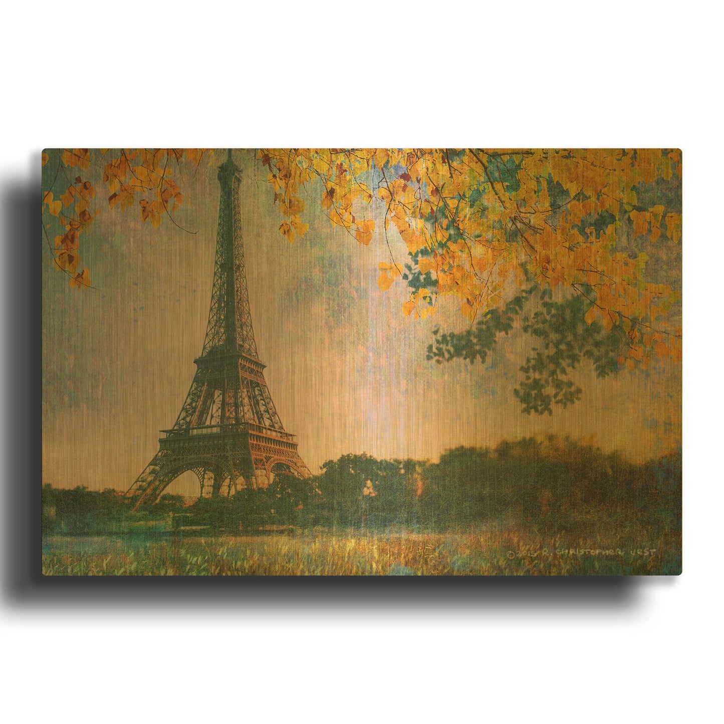 'Eiffel Park Sunrise' By Chris Vest Gold Metal Wall Art