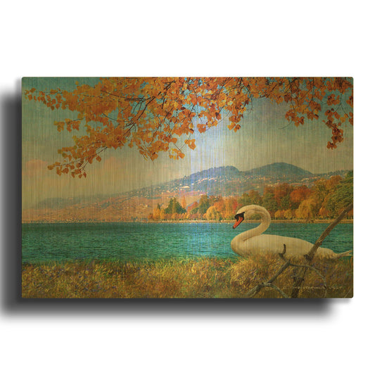 'Swan By Lac Leman' By Chris Vest Gold Metal Wall Art