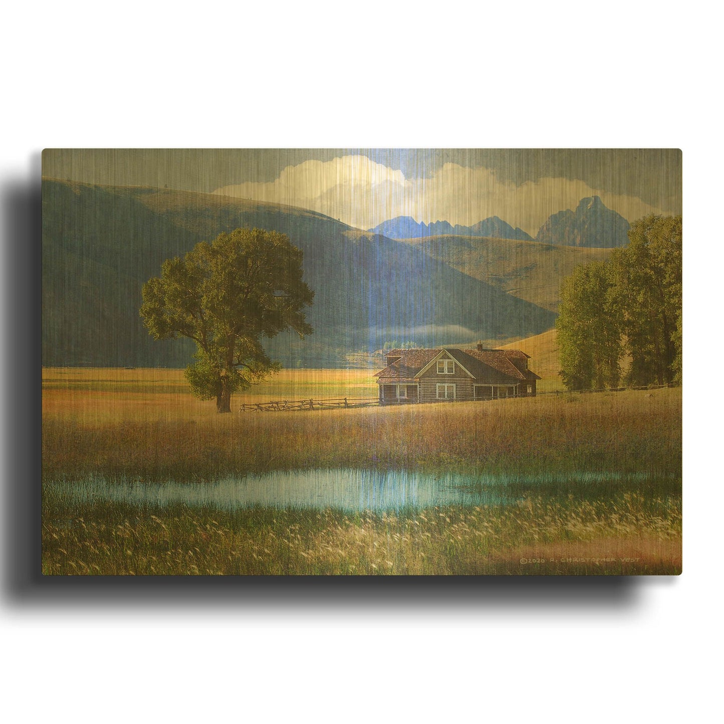 'Miller House Grand Tetons' By Chris Vest Gold Metal Wall Art