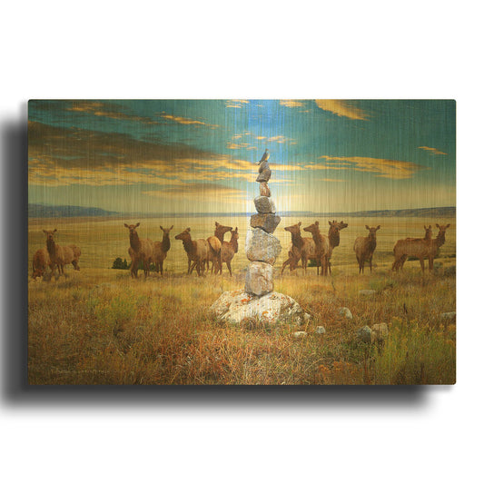 'Cairn Above Elk Refuge' By Chris Vest Gold Metal Wall Art