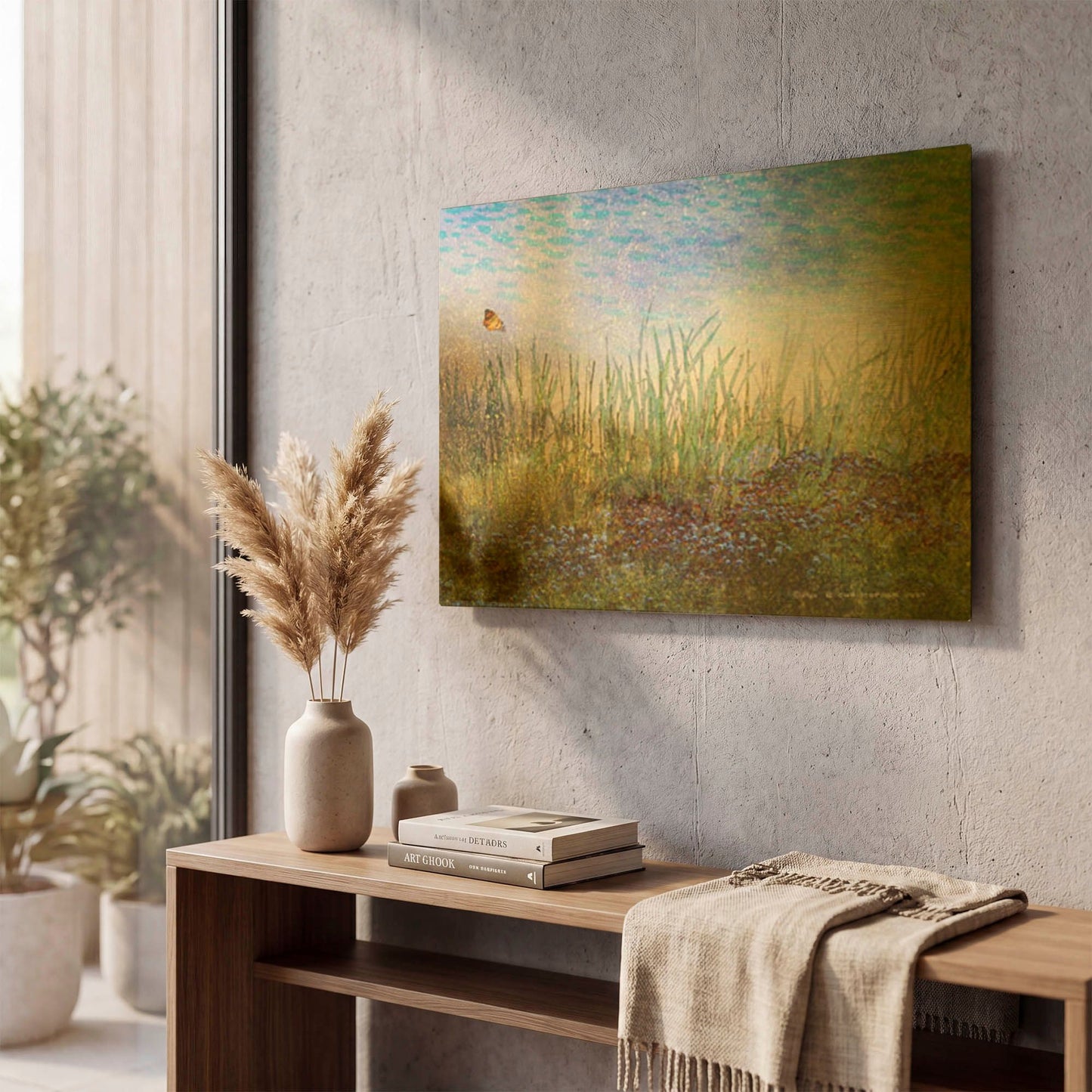 'Meadow With Butterfly' By Chris Vest Gold Metal Wall Art