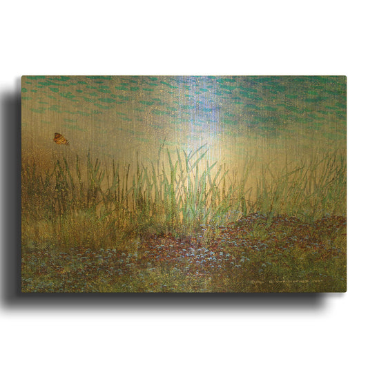 'Meadow With Butterfly' By Chris Vest Gold Metal Wall Art