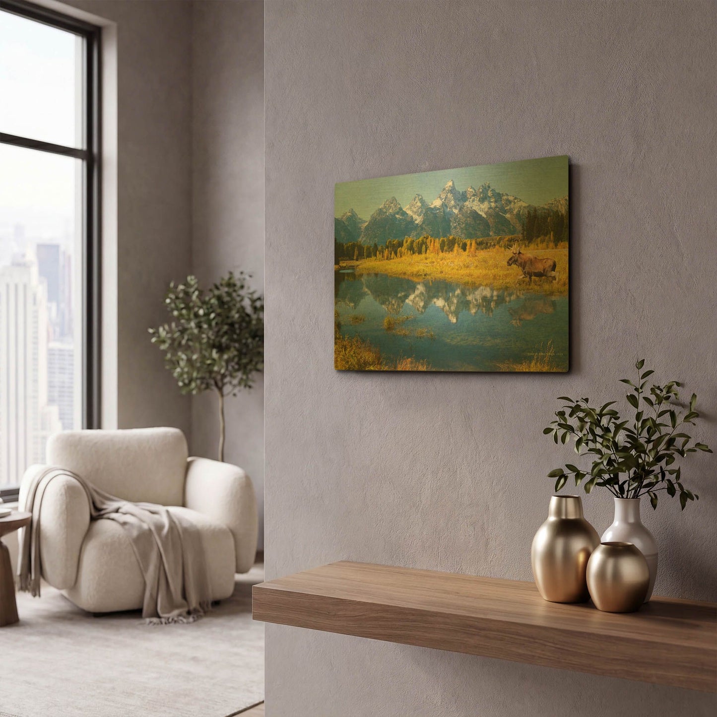 'Grand Teton Reflections Moose' By Chris Vest Gold Metal Wall Art