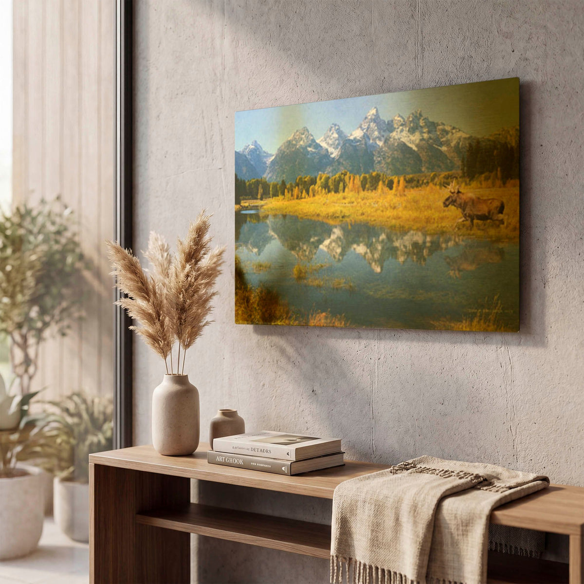 'Grand Teton Reflections Moose' By Chris Vest Gold Metal Wall Art