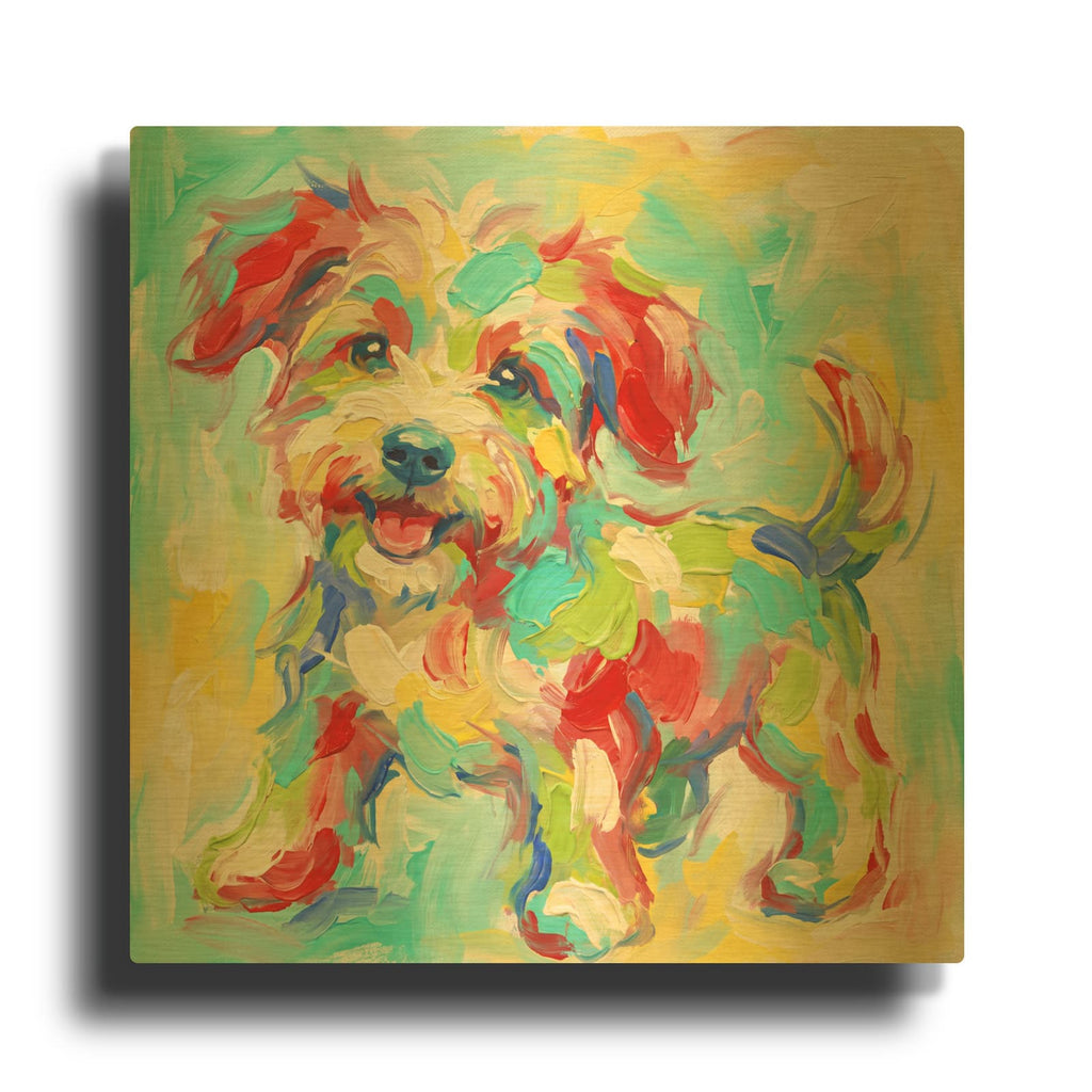 'Abstract Joyful Dog I' By Veve Gold Metal Wall Art
