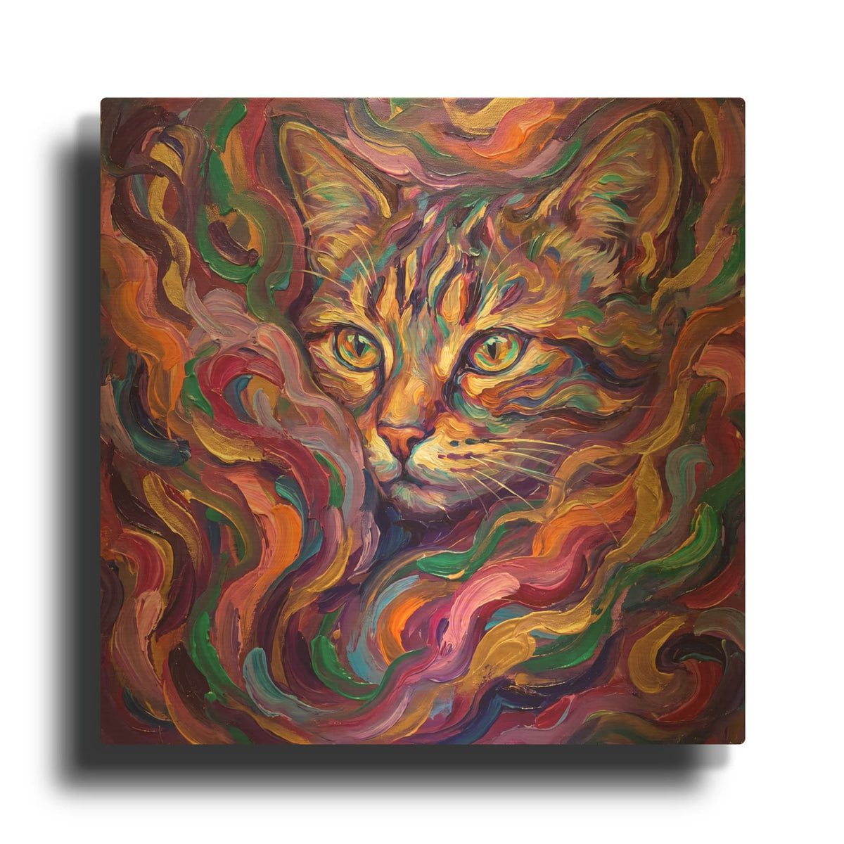 'Abstract Neon Cat I' By Veve Gold Metal Wall Art
