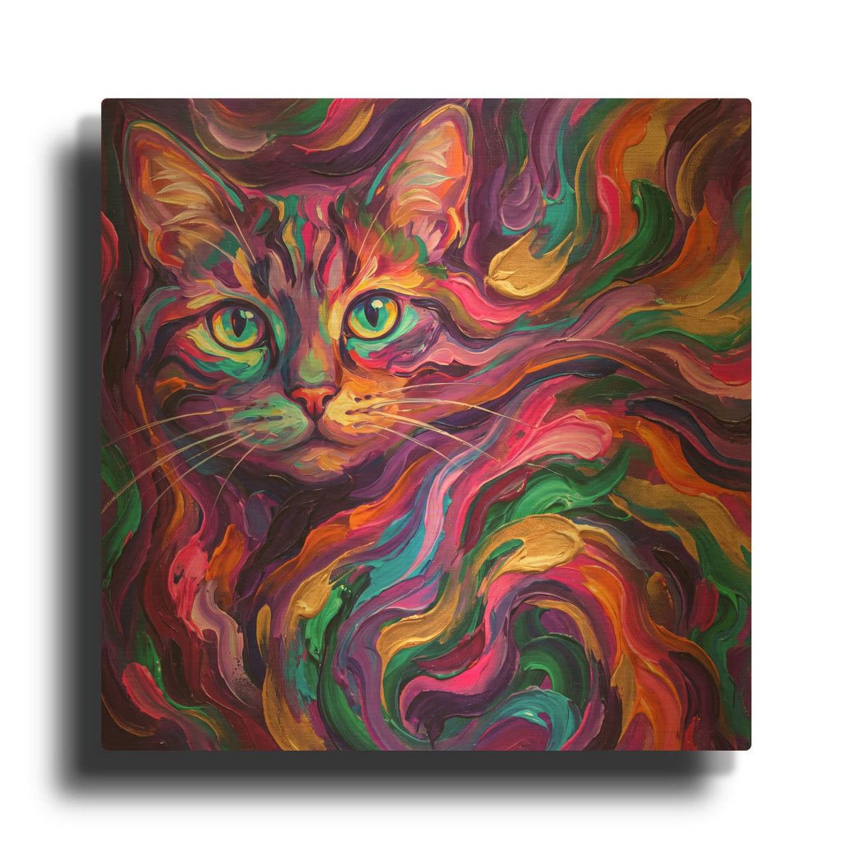 'Abstract Neon Cat II' By Veve Gold Metal Wall Art