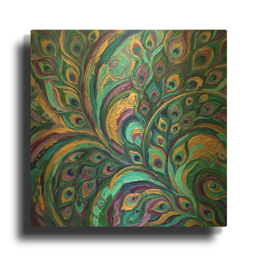 'Abstract Peacock Radiance I' By Veve Gold Metal Wall Art