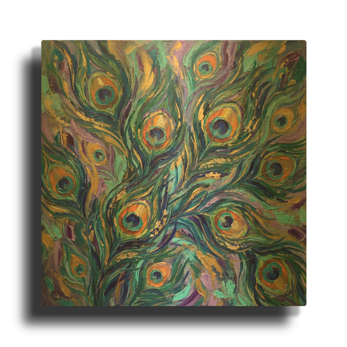 'Abstract Peacock Radiance II' By Veve Gold Metal Wall Art