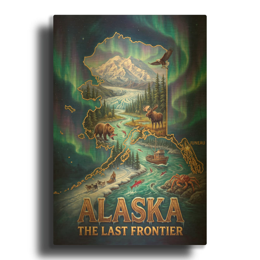 'Alaska State The Last Frontier' By Veve Gold Metal Wall Art