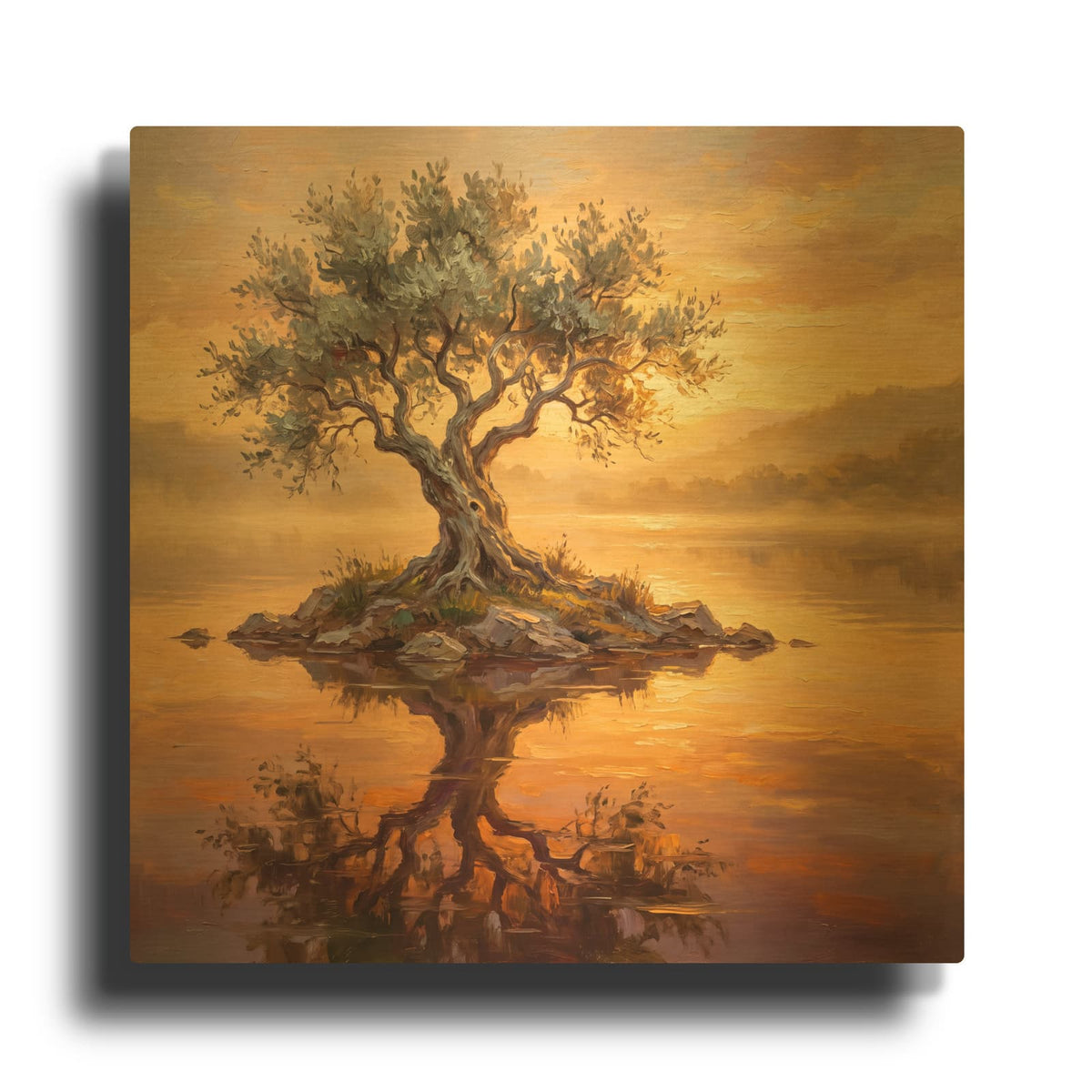 'Ancient Olive at Sunset' By Veve Gold Metal Wall Art