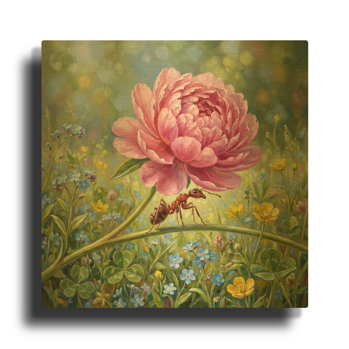 'Ant and Peony' By Veve Gold Metal Wall Art