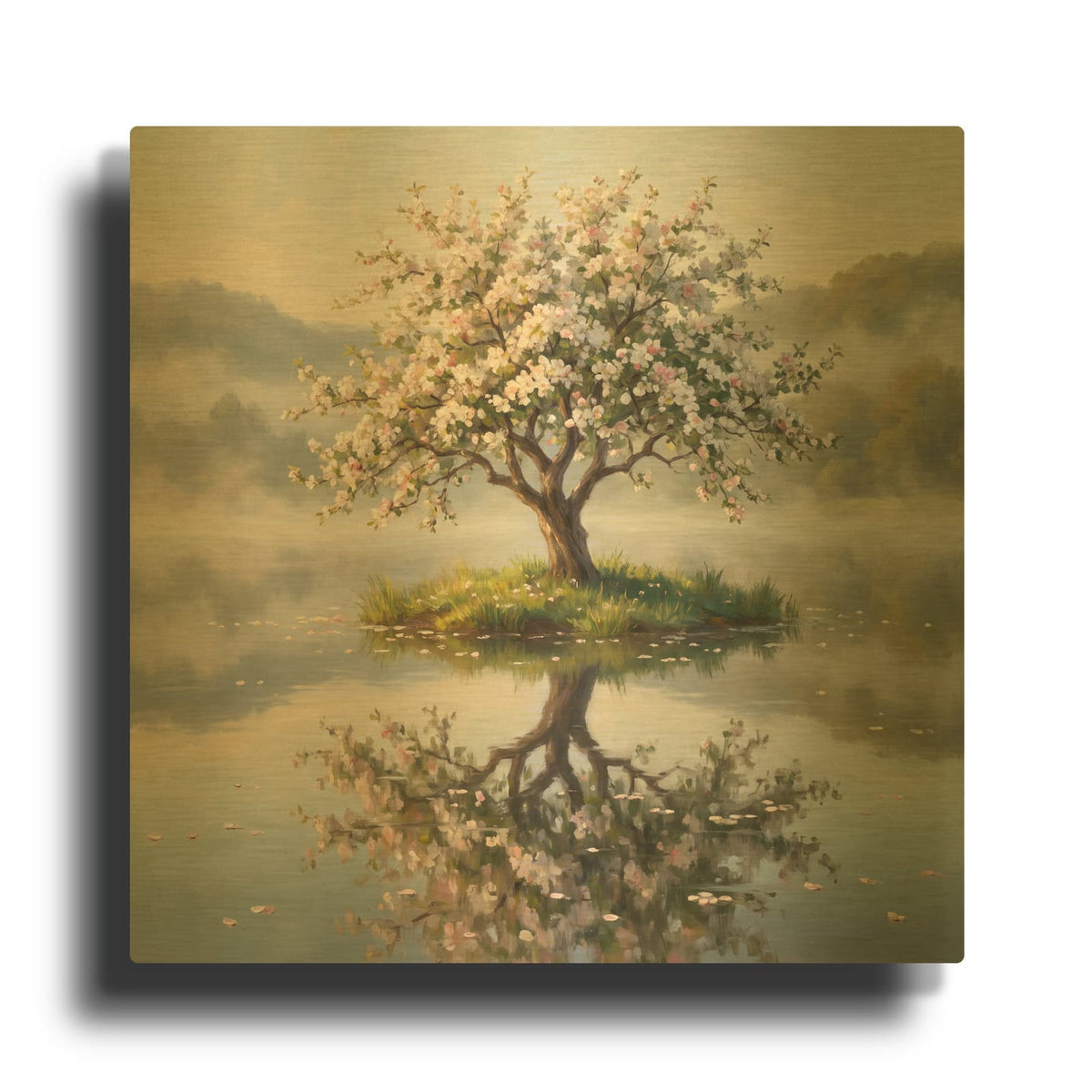 'Apple Blossom Serenity' By Veve Gold Metal Wall Art