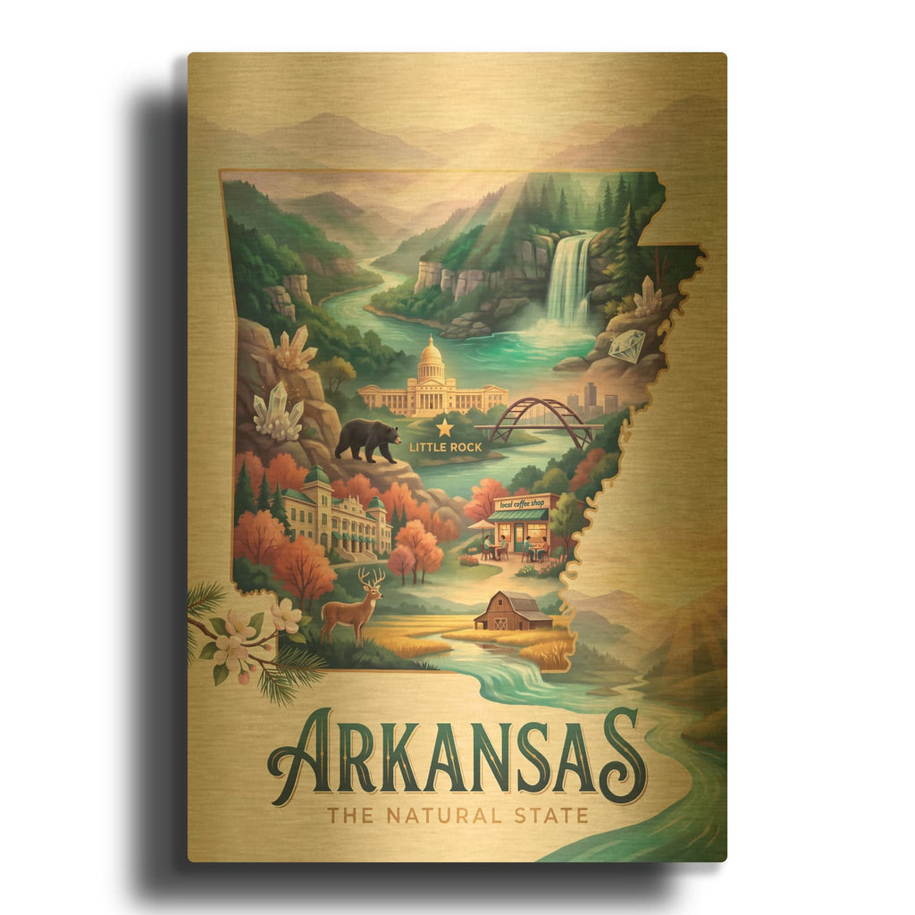 'Arkansas The Natural State' By Veve Gold Metal Wall Art