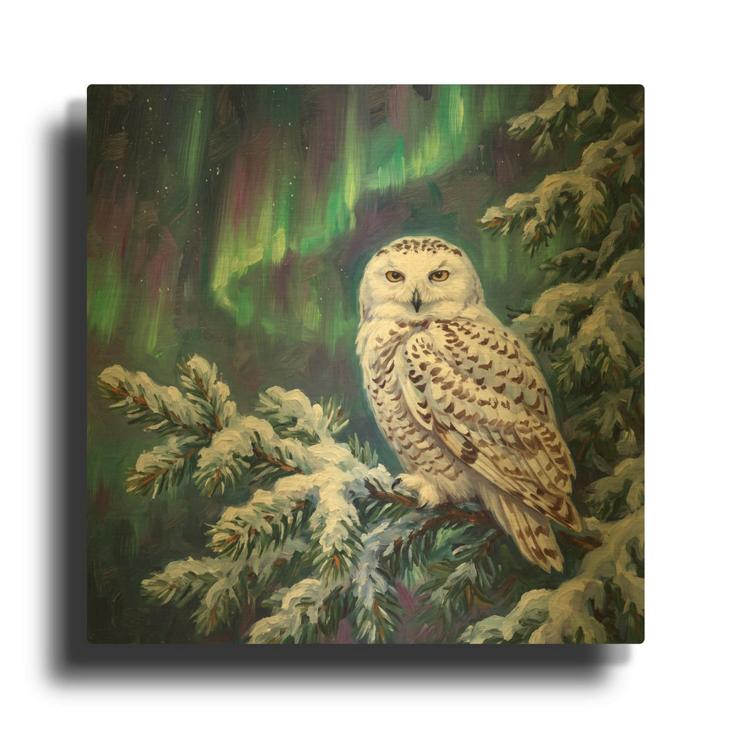 'Aurora Watch Snowy Owl Under Northern Lights' By Veve Gold Metal Wall Art